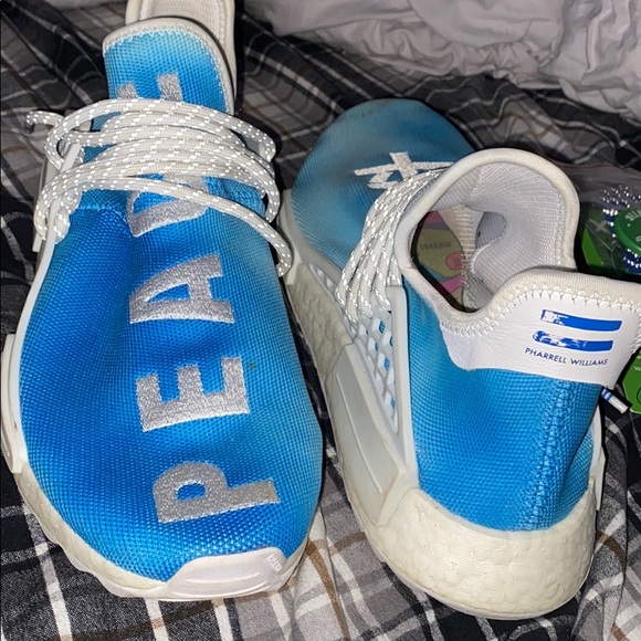 blue human race shoes